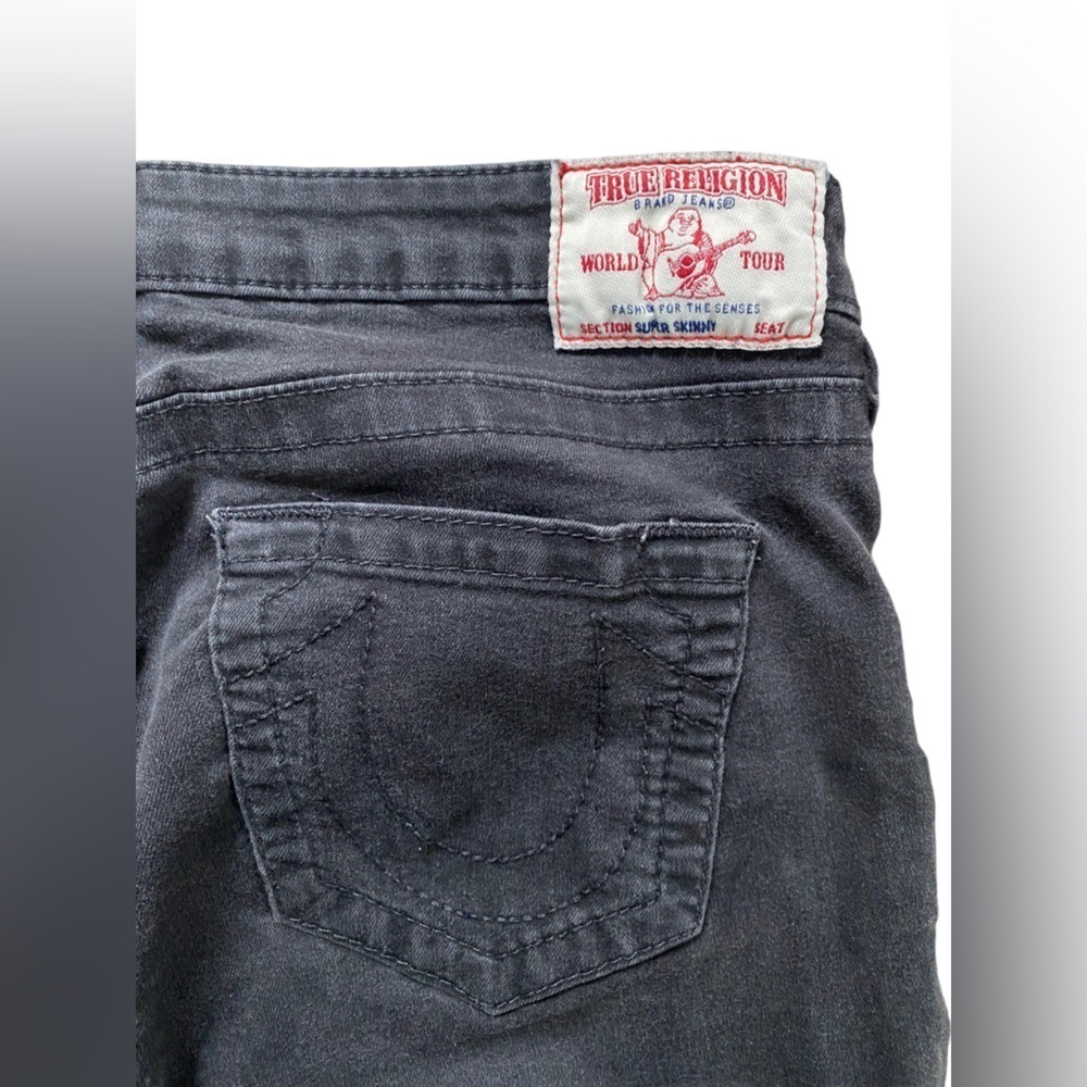 TRUE RELIGION Women's Black Super Skinny Jeans Rose Embroidery Size 31 - Picture 8 of 8